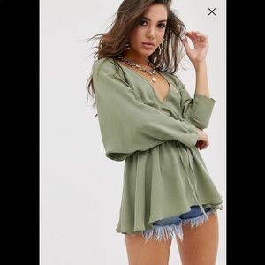 ASOS DESIGN Sleeve Top with tie waist